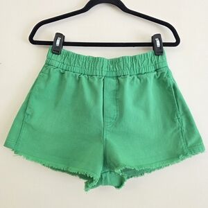 Zara Green Elastic-Waist Denim Shorts